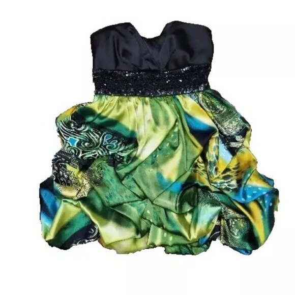Speechless Mini Strapless Cocktail Dress 5 Womens Black Green Yellow Blue Ruffle - Picture 1 of 15